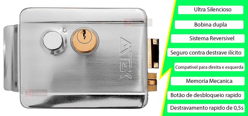 Fechadura Eletrica Portão Anti Furto Sobrepor 3 Chaves Inox Premium 12v Para Portão Social Porta Madeira E Interfone - PlayShop Eletronicos Imagem de Fechadura Eletrica Portão Anti Furto Sobrepor 3 Chaves Inox Premium 12v Para Portão Social Porta Madeira E Interfone