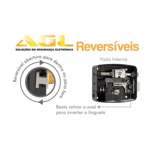 Imagem de Fechadura elétrica reversível 12v preta agl al100r