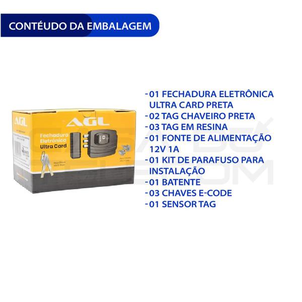 Imagem de Fechadura eletronica agl ultra card preta - 42mm chave e-code