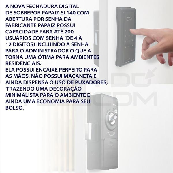 Imagem de Fechadura eletronica smart lock sl140 preto sobrepor- papaiz