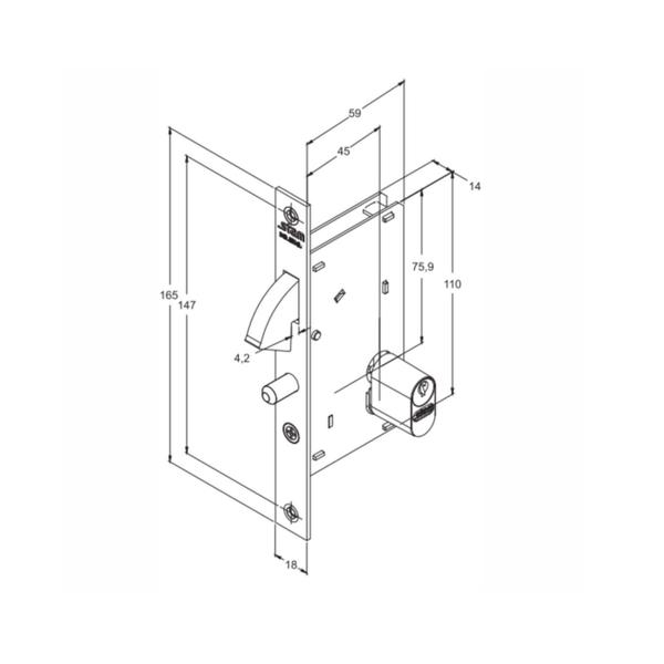 Imagem de Fechadura Em Inox Com Cilindro Oval E Roseta Quadrada Para Porta Pivotante de Correr 950 Stam