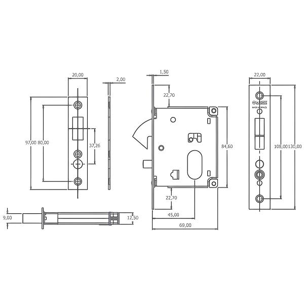 Imagem de Fechadura Externa 222Ns Cromado Acetinado 45Mm - La Fonte