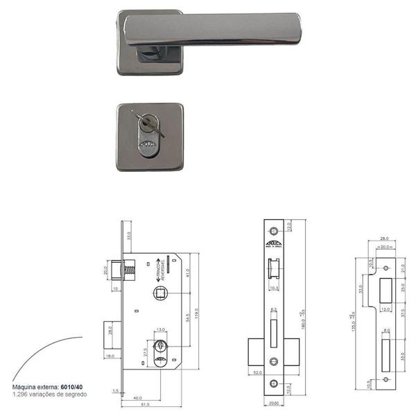 Imagem de Fechadura Externa Arouca Verona Dama Cromada 40mm