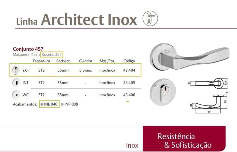 Imagem de Fechadura Externa Lafonte 457 St2 55mm Roseta Inox Lixado