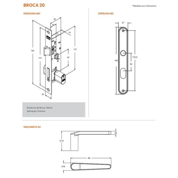 Imagem de Fechadura Externa Para Porta de Ferro Auma 601/03 Espelho Inox Polido Stam