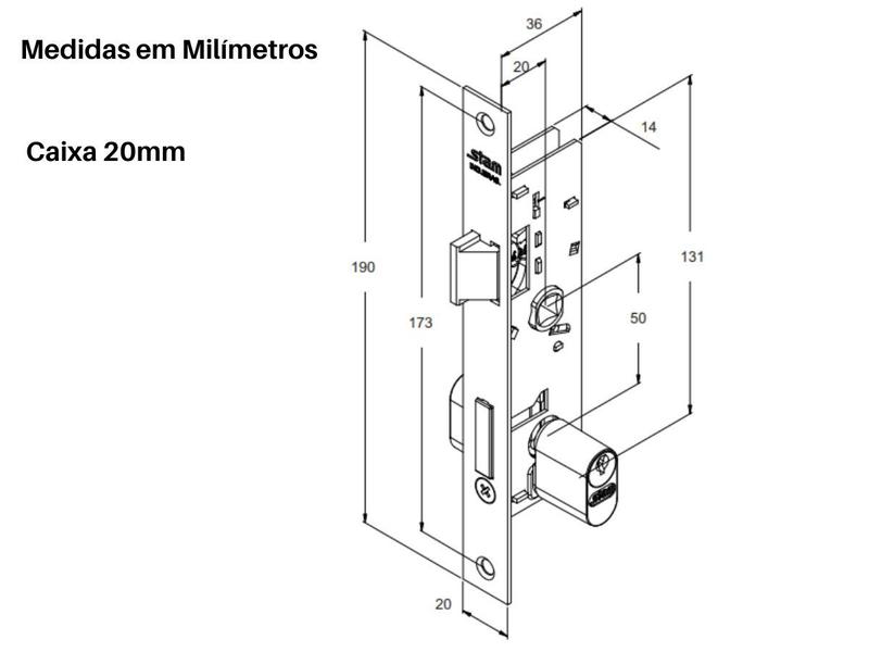 Imagem de Fechadura Externa para Portas e Portões de Alumínio ou Ferro Stam 603/11 Branca Caixa Estreita 20mm