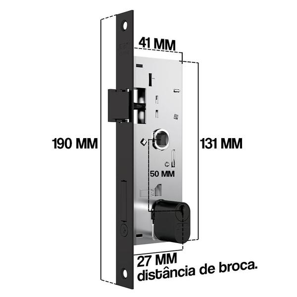 Imagem de Fechadura Externa Perfil Serralheiro Estreita Preto Stam