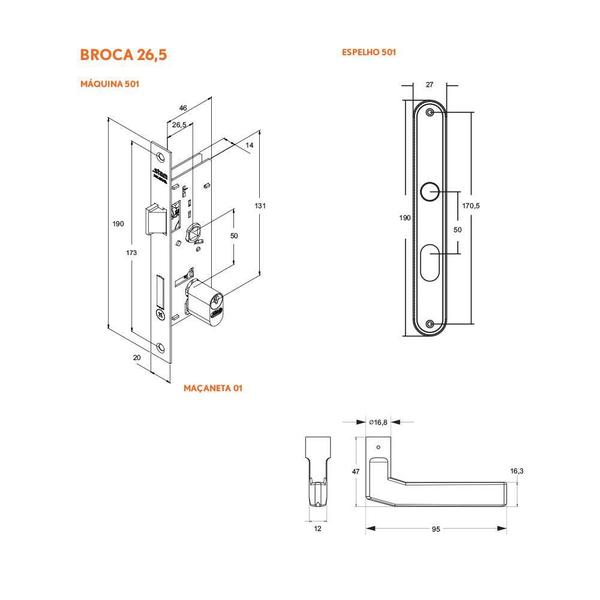 Imagem de Fechadura Externa Perfil Serralheiro Estreita Stam Inox