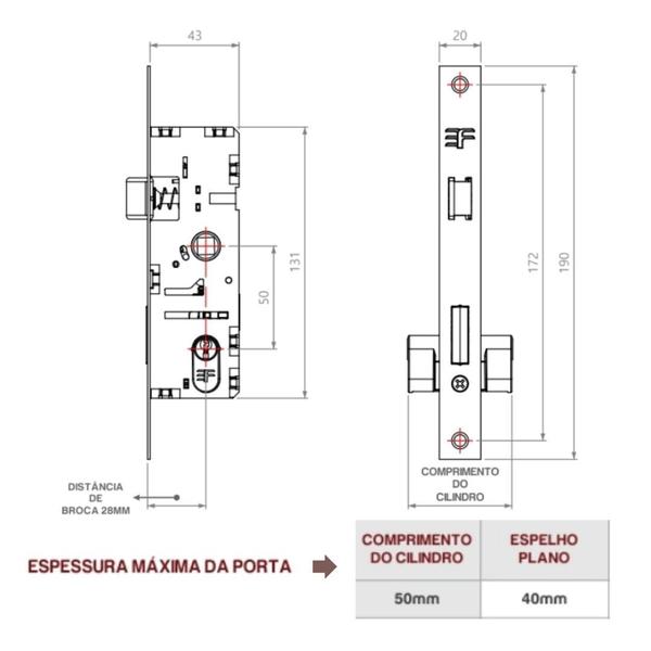 Imagem de Fechadura externa porta aluminio aço espelho plano cromo 3f