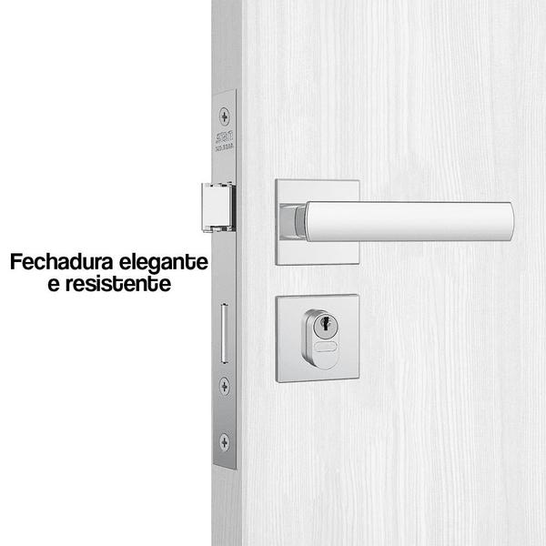 Imagem de Fechadura Externa Porta Ferro Madeira Inox Polido Stam