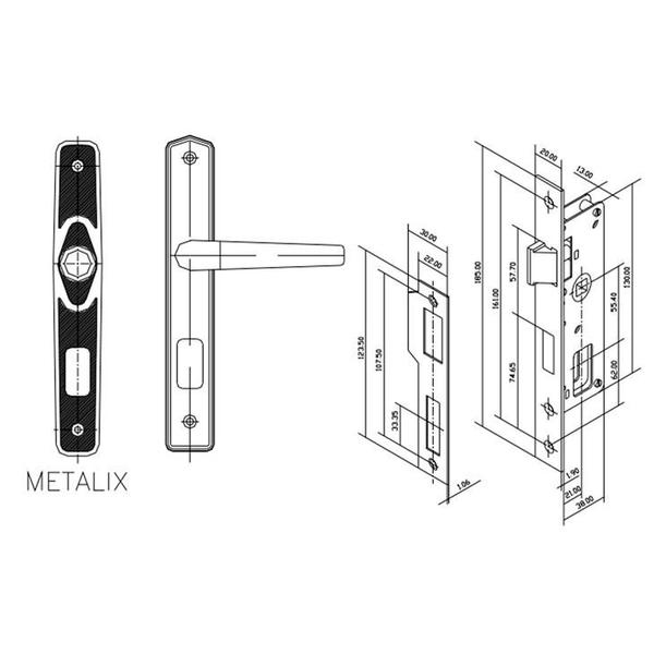 Imagem de Fechadura Externa Soprano Pop Line Estreita, Zincado e Inox - POPLINE-2053-PY-E15