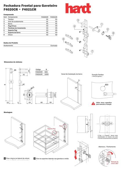 Imagem de Fechadura Gaveteiro Frontal D19X20 1000Mm Hardt