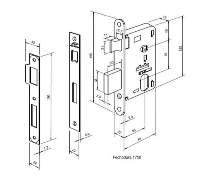 Imagem de Fechadura Imab Duna 55mm Roseta Externa Porta De Madeira