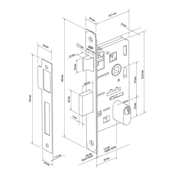 Imagem de Fechadura Imab Externa Odim Preta 40mm Madeira Roseta Quad