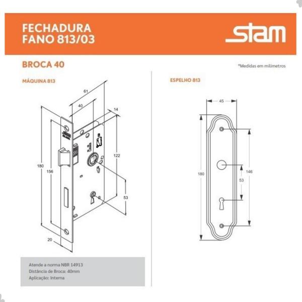 Imagem de Fechadura Interna 813/03 Classica Modelo 3 Inox Stam