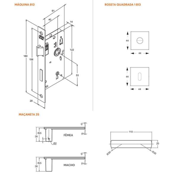 Imagem de Fechadura Interna 813/35 Roseta Quadrada Preto Fosco Stam