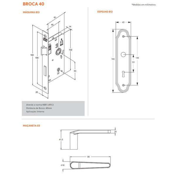 Imagem de Fechadura Interna Fano 813/03 Espelho Inox Polido Stam