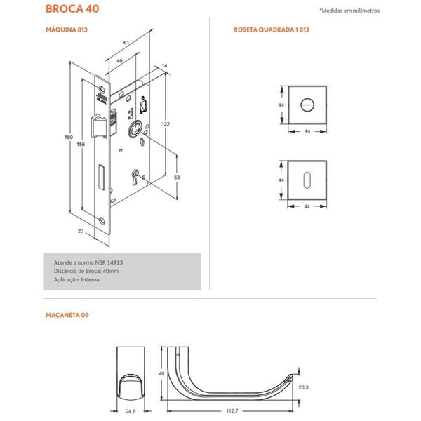 Imagem de Fechadura Interna Fano 813/09 RQ1 Inox Polido Stam