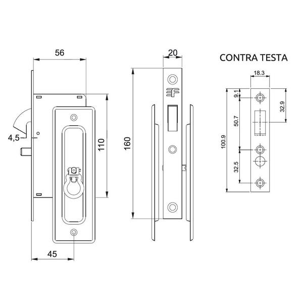 Imagem de Fechadura Interna Porta de Correr Bico Papagaio 6445 45mm Concha 145x45mm Cromado 3F