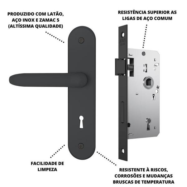 Imagem de Fechadura Interna Porta Madeira Metal Quarto Sala Preto Stam