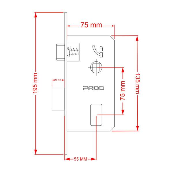 Imagem de Fechadura Interna Roseta Quadrada Cromada Karli 55mm Pado