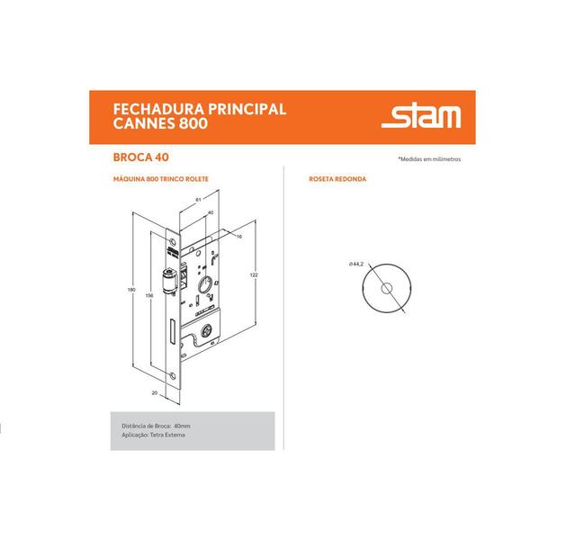 Imagem de Fechadura kit rolete pivotante stam 800 cromada + travas aux. tetra chave redonda mesmo segredo