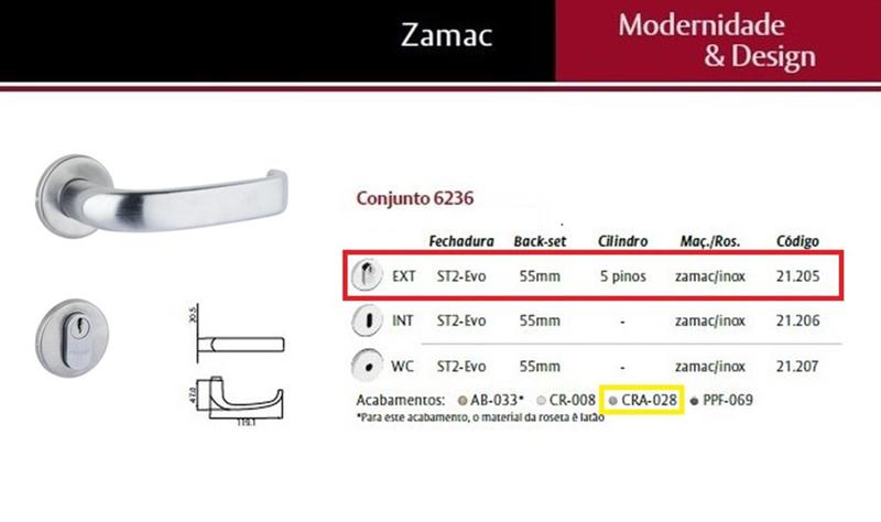 Imagem de Fechadura Lafonte 6236 St2 55mm Externa Roseta Cromado Acetinado