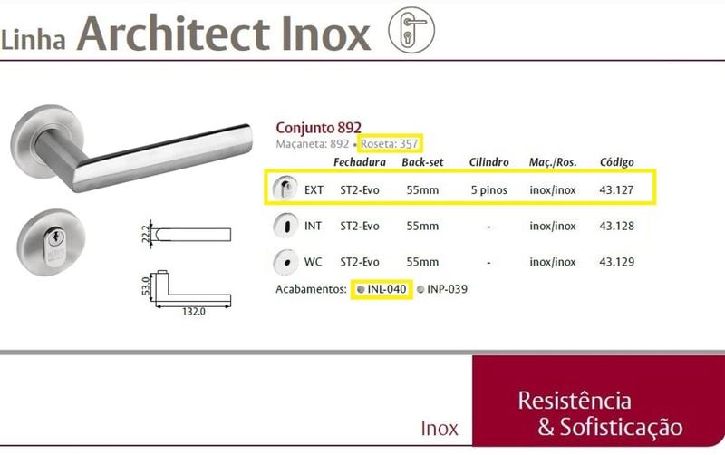 Imagem de Fechadura Lafonte 892 St2 55mm Externa Roseta Inox Lixado