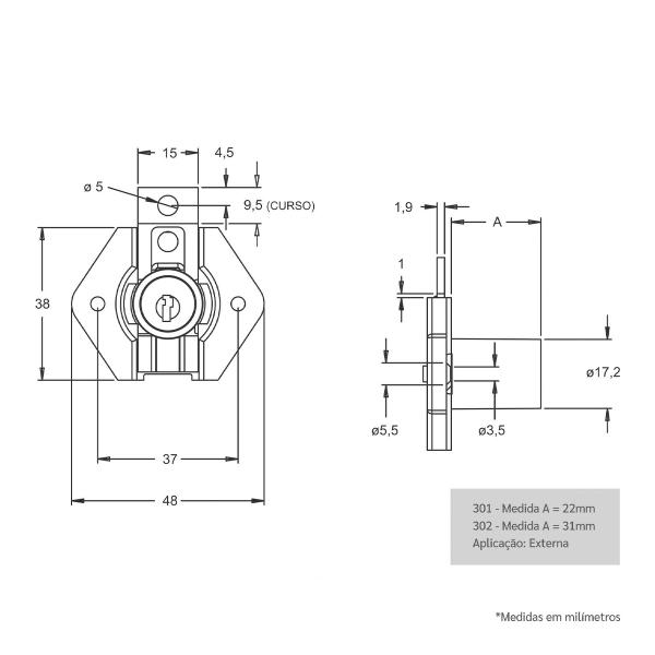 Imagem de Fechadura Móveis Gaveta 301 Corpo 22mm Stam Niquelado