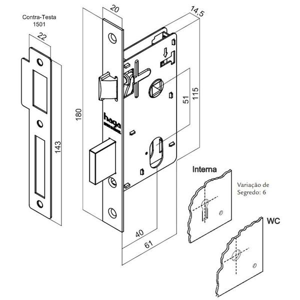 Imagem de Fechadura Nano Interna Roseta 527 M139 40mm Preta Haga