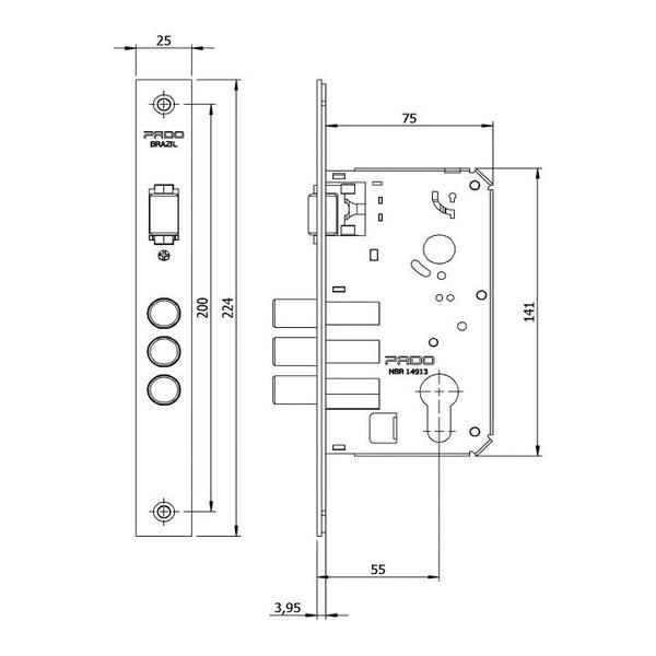 Imagem de Fechadura Pado Externa Trava Rolete Magnético 55MM RQ4 201-55ARMC CR