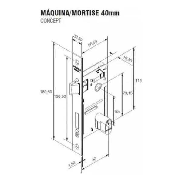 Imagem de Fechadura pado maquina avulsa externa com cilindro concept 40mm cromada inox polido 