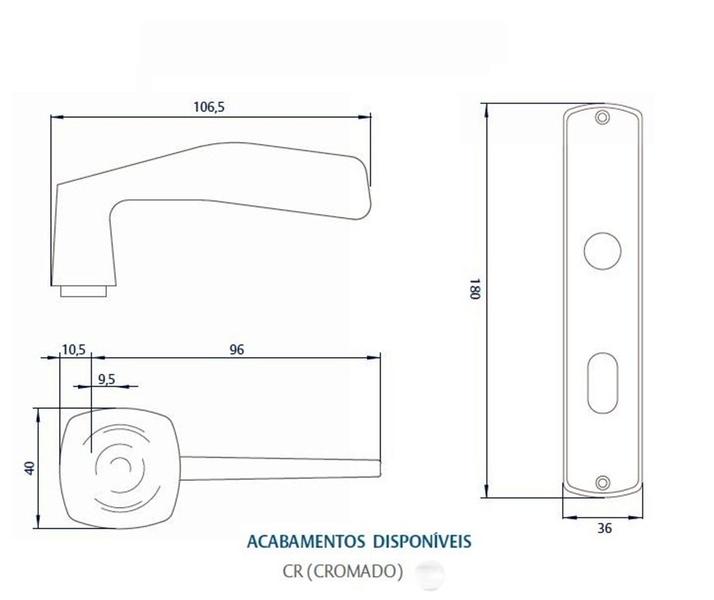 Imagem de Fechadura Papaiz Mz30 Externa 40mm Espelho Cromado