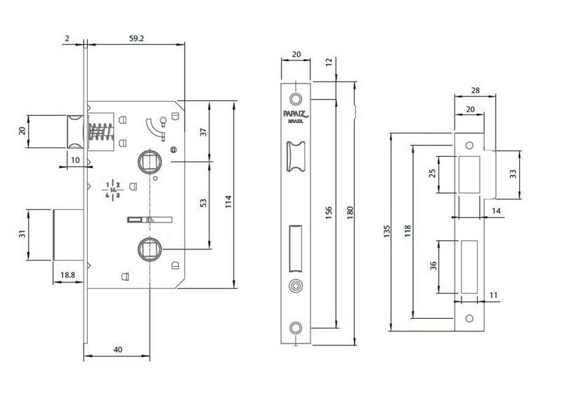 Imagem de Fechadura Papaiz Mz820 Externa 40mm Espelho Preto Fosco