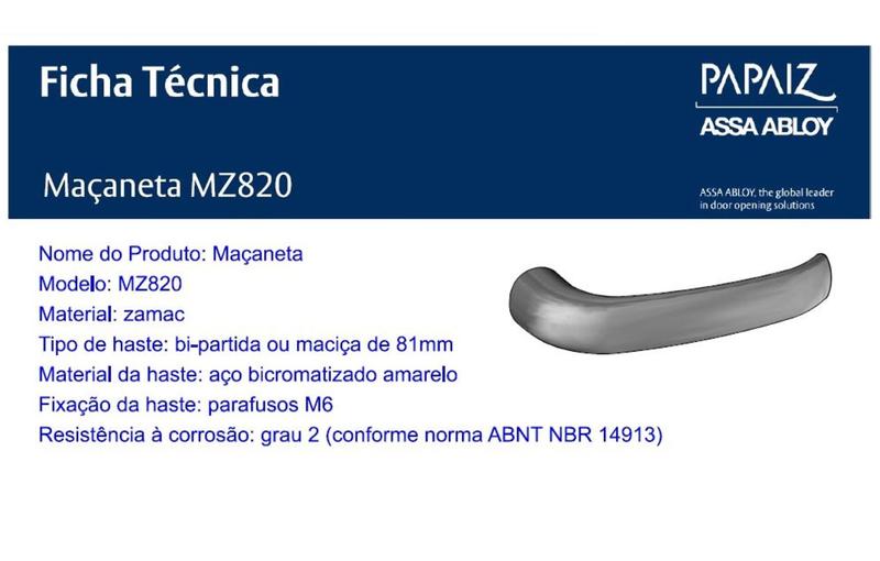 Imagem de Fechadura Papaiz Mz820 Externa 40mm Espelho Preto Fosco