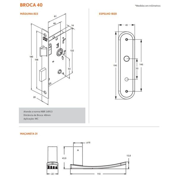 Imagem de Fechadura Para Banheiro Novara 1820/21 Espelho Inox Polido Stam