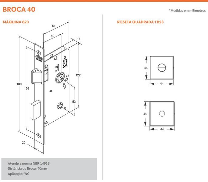 Imagem de Fechadura para banheiro stam 823/09 roseta quadrada inox