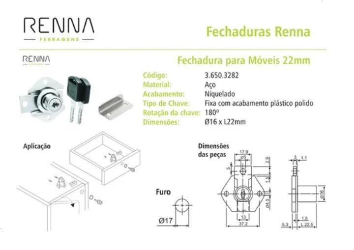 Imagem de Fechadura Para Gaveta, Porta De Armário E Móveis 2 Chaves