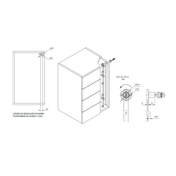 Imagem de Fechadura para Gaveteiro Lateral para 4 Gavetas 500 mm FGVTN