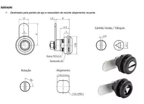 Imagem de Fechadura para Painel Elétrico Fecho Lingueta 2x44mm Soprano