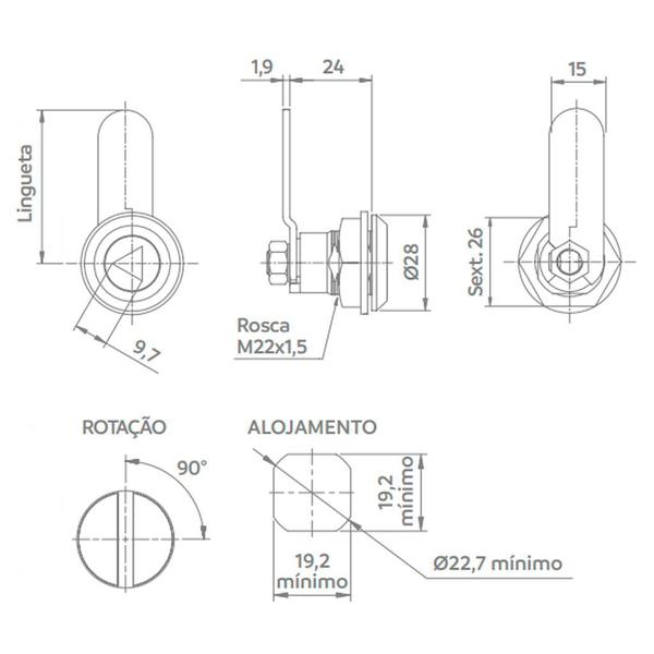 Imagem de Fechadura Para Painel Elétrico Triangulo 20un Lingueta Dobra