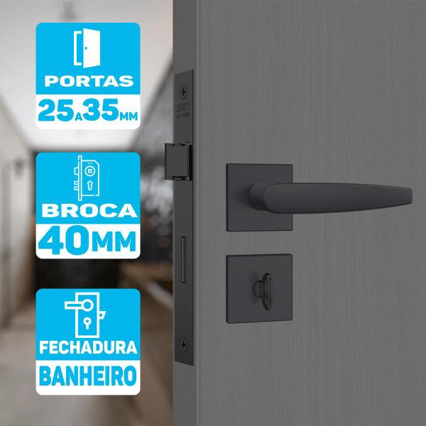 Imagem de Fechadura Para Porta Banheiro Quarto Broca 40mm Stam Preto