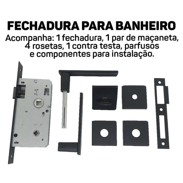 Imagem de Fechadura Para Porta Banheiro WC Roseta Quadrada Preto Stam