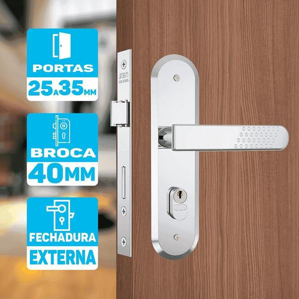 Imagem de Fechadura Para Porta De Casa Externa 40Mm Inox Stam