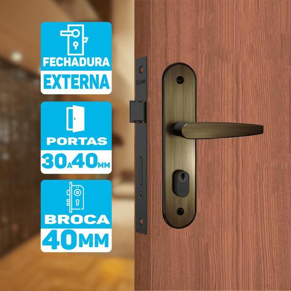 Fechadura para porta de Casa externa Antique Stam broca 40mm Imagem de Fechadura para porta de Casa externa Antique Stam broca 40mm
