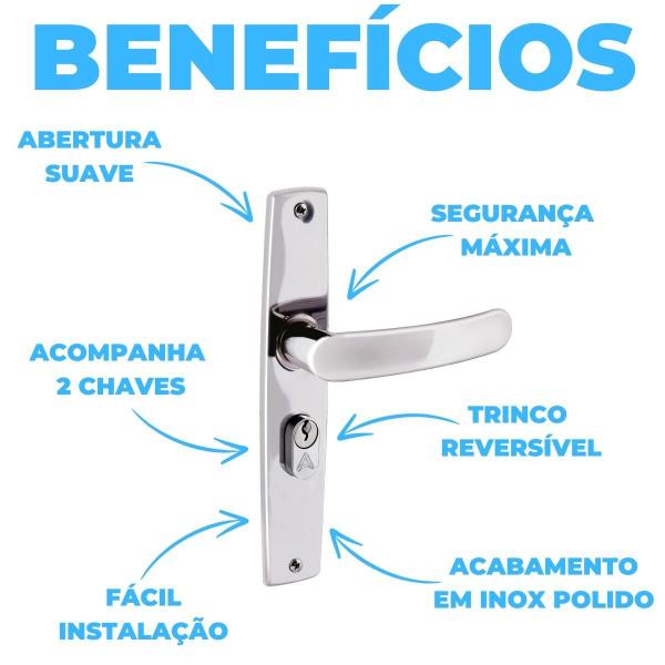 Imagem de Fechadura Para Porta Externa Aço Inox Cromado Kit 04 Un