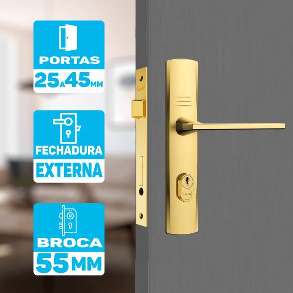 Imagem de Fechadura Para Porta Externa Broca 55mm Espelho Dourado Stam