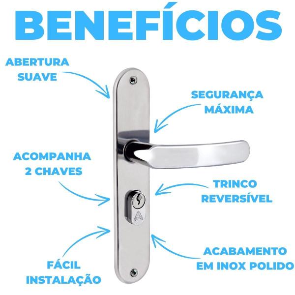 Imagem de Fechadura Para Porta Externa Perfil Aredondado Aço Inox 04Un