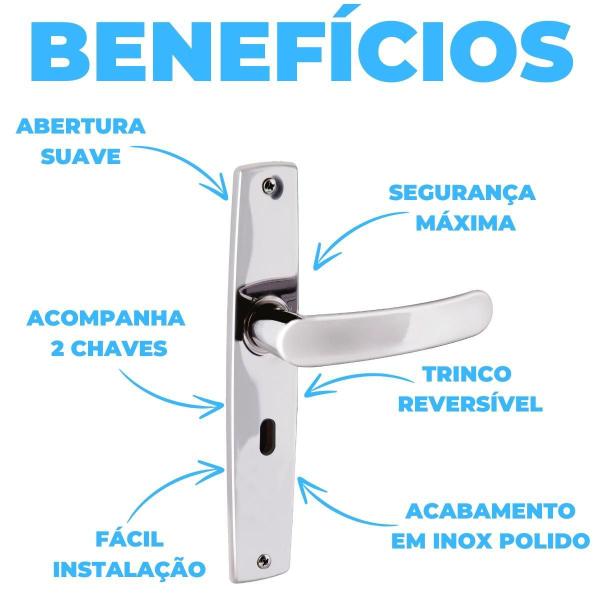 Imagem de Fechadura Para Porta Interna Aço Inox Cromado Kit 02 Un