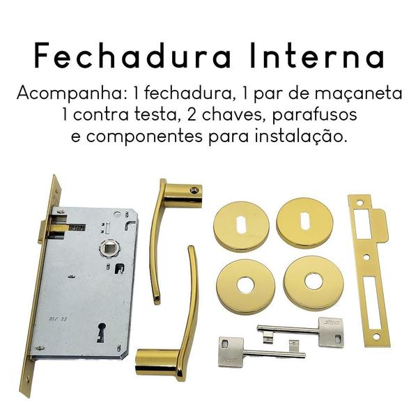 Imagem de Fechadura Para Porta Madeira Interna Broca 55Mm Dourado Stam